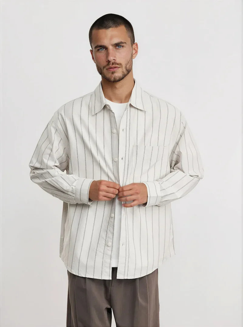 Men’s 100% Oxford Cotton Stripe Long Sleeve Shirt