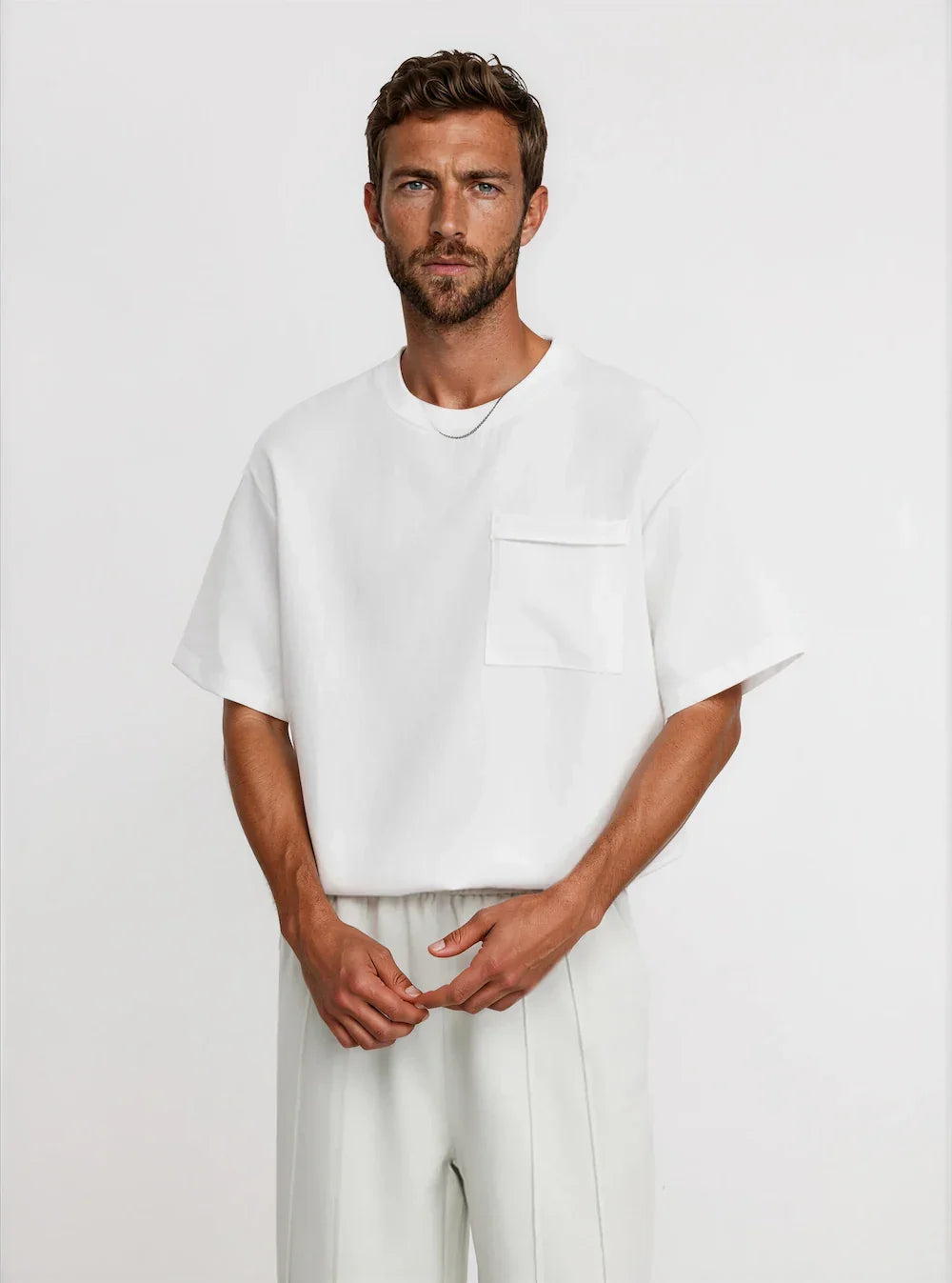 Men’s Cotton Blend Loose Fit Crew Neck Pocket T-Shirt
