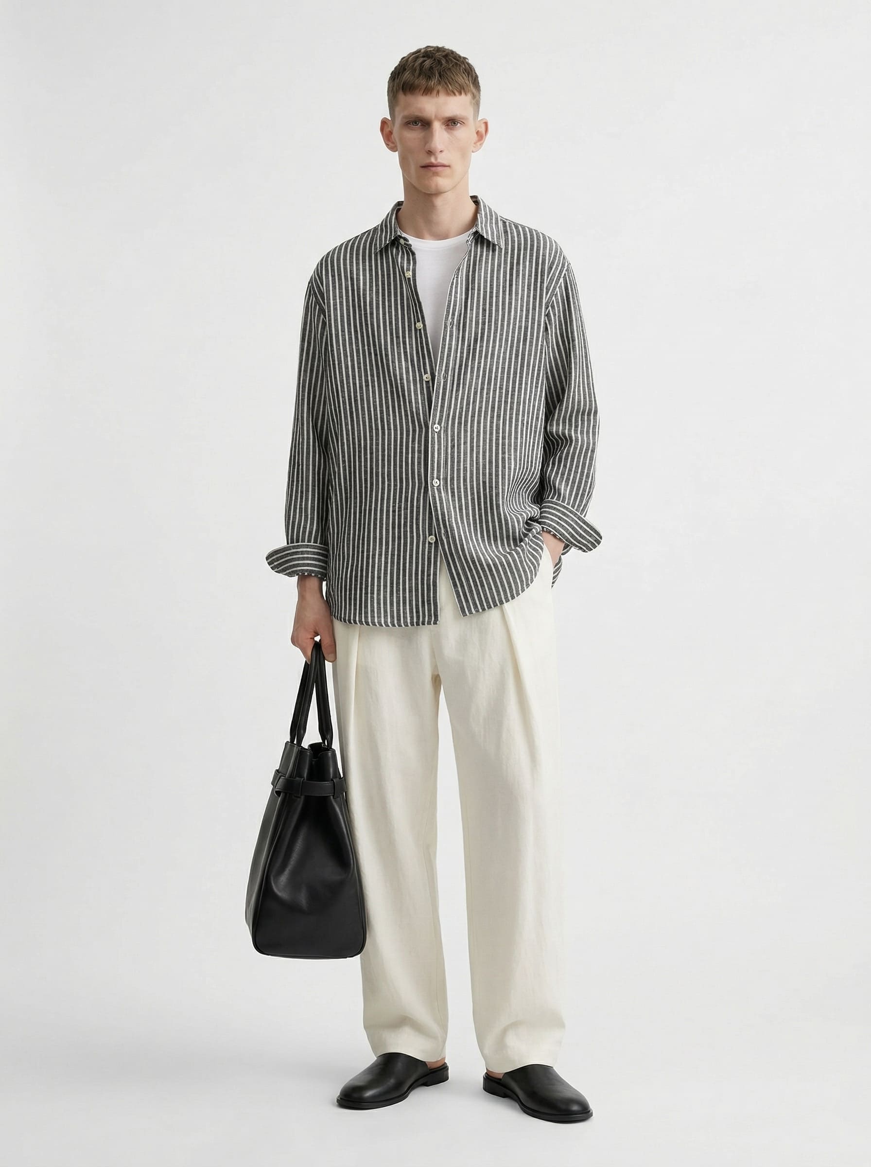 Men’s 100% Linen Striped Shirt