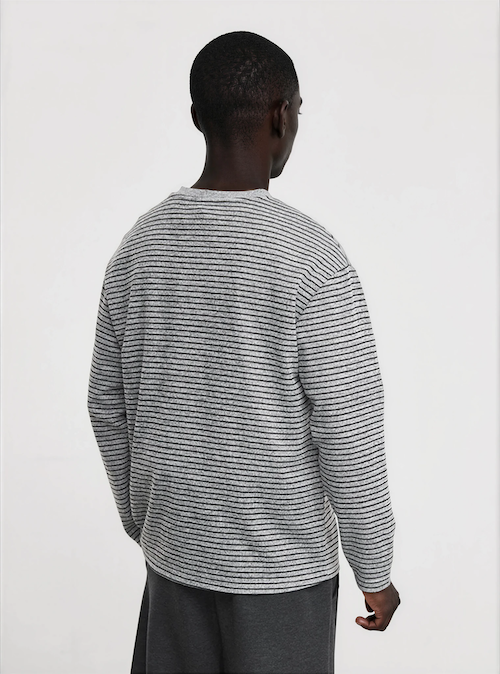 Men's Striped Knit Henley Collar Long Sleeve T-Shirt