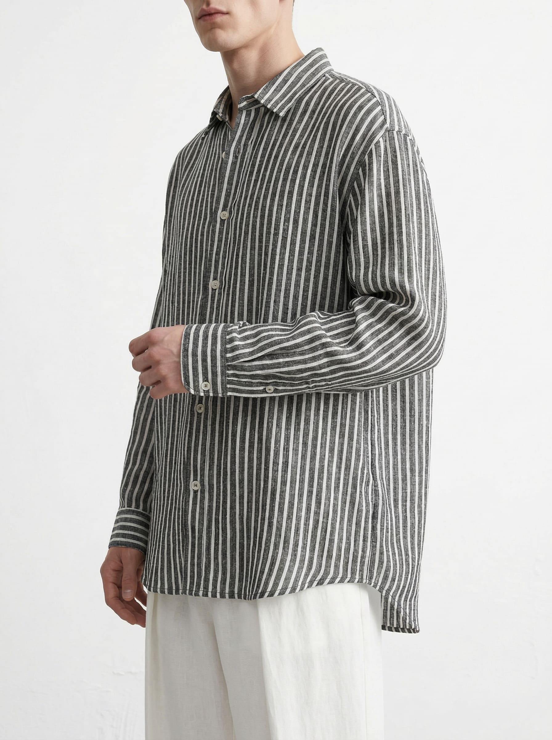 Men’s 100% Linen Striped Shirt