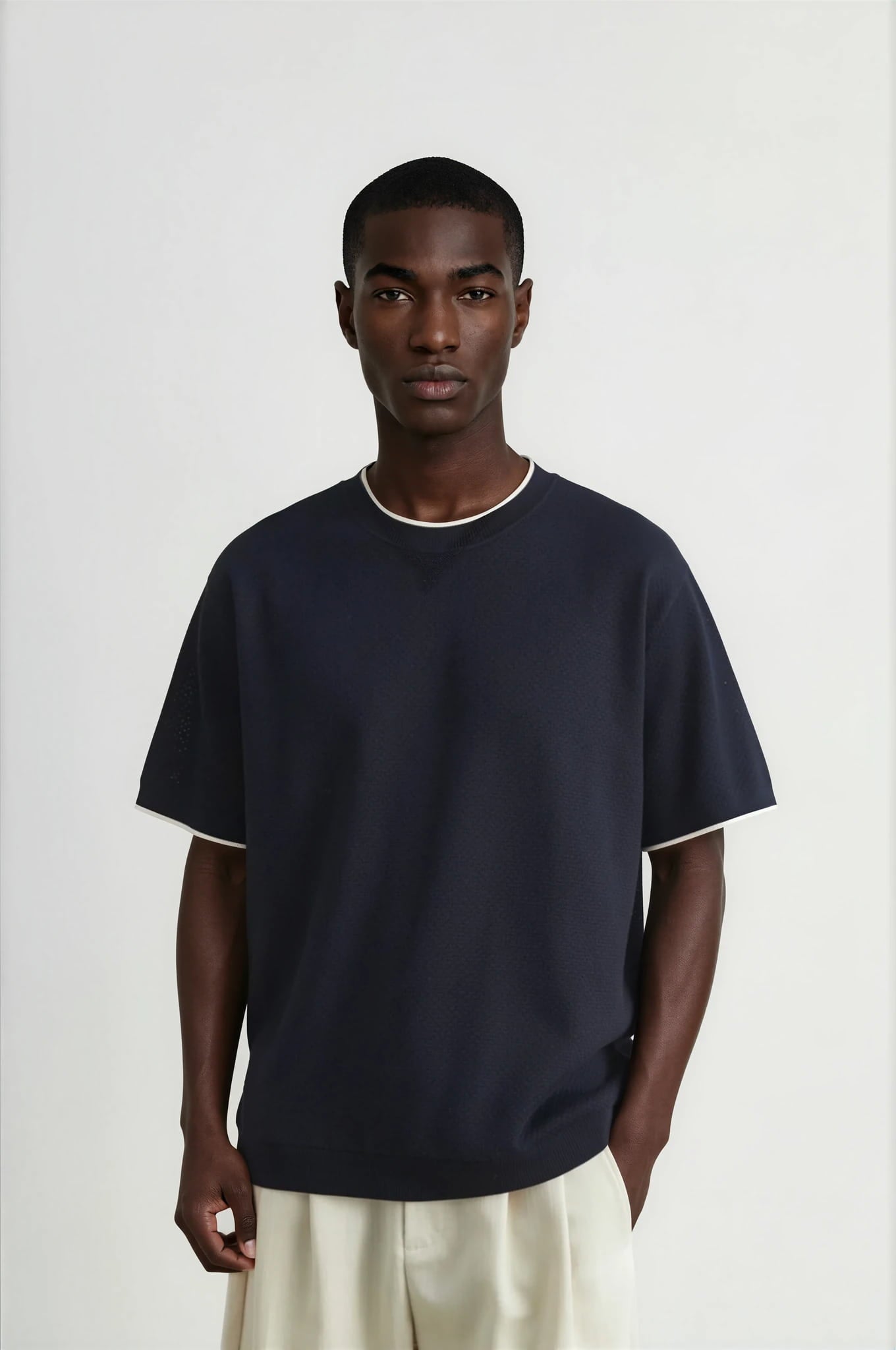 Men's Layered Collar 14-Gauge  Knit T-Shirt