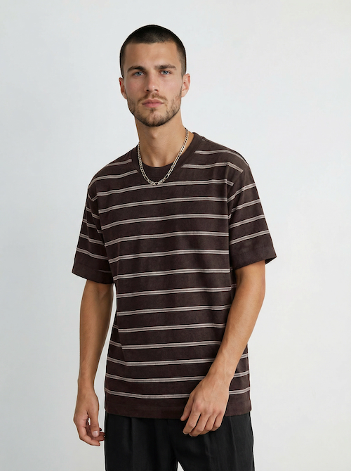 Men's Lyocell 14-Gauge Striped Knit Crew Neck T-Shirt
